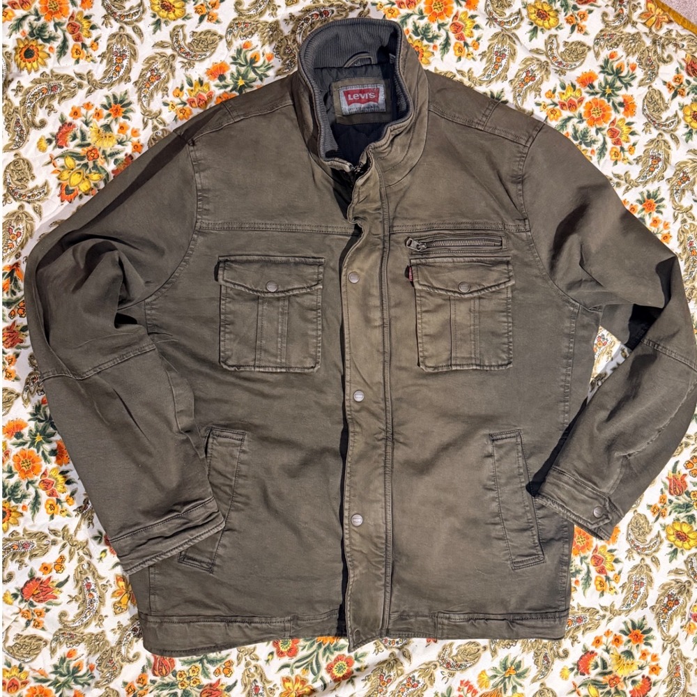 Levis Mens XXL Olive Green Quilted Military Field Jacket Utility Bomber Coat